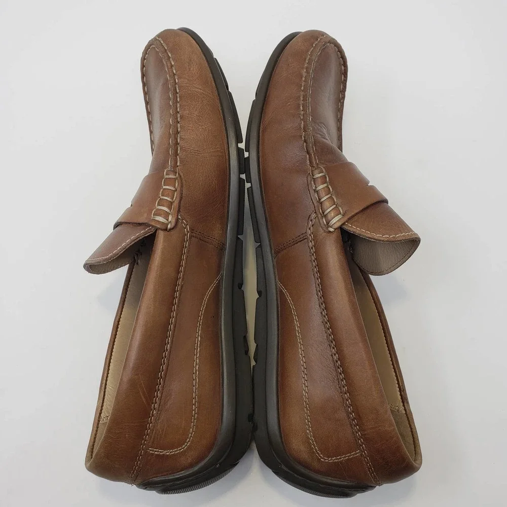 Ecco Mens Brown Leather Driving Moccasin Penny Loafer Shoes Size 43 / 9 9.5